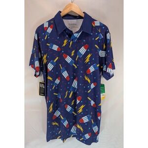 Tipsy Elves Mens Grand Finale Golf Polo Shirt Blue Popsicle Print Large NWT